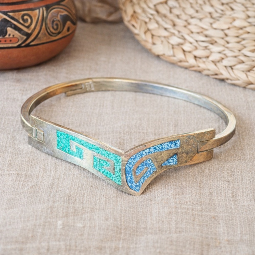 Vintage Mexican Sterling Silver Inlay Bracelet